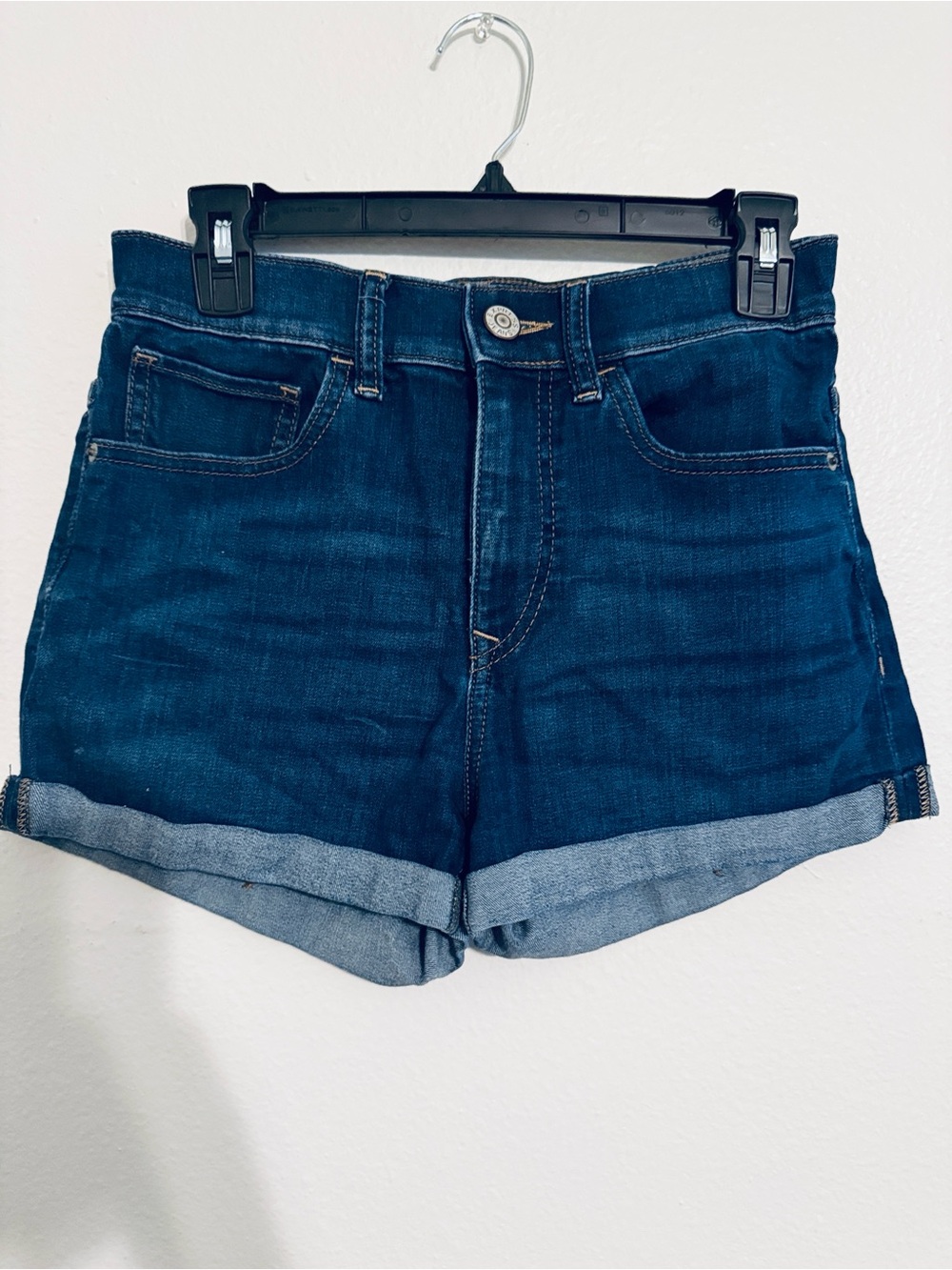 Express Dark Blue Denim Rolled-Hem Jean Shorts